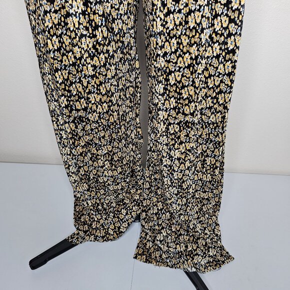 Zara M Black Floral Micro Pleat V Neck Jumpsuit Boho Wedding Special Occasion - Picture 4 of 7